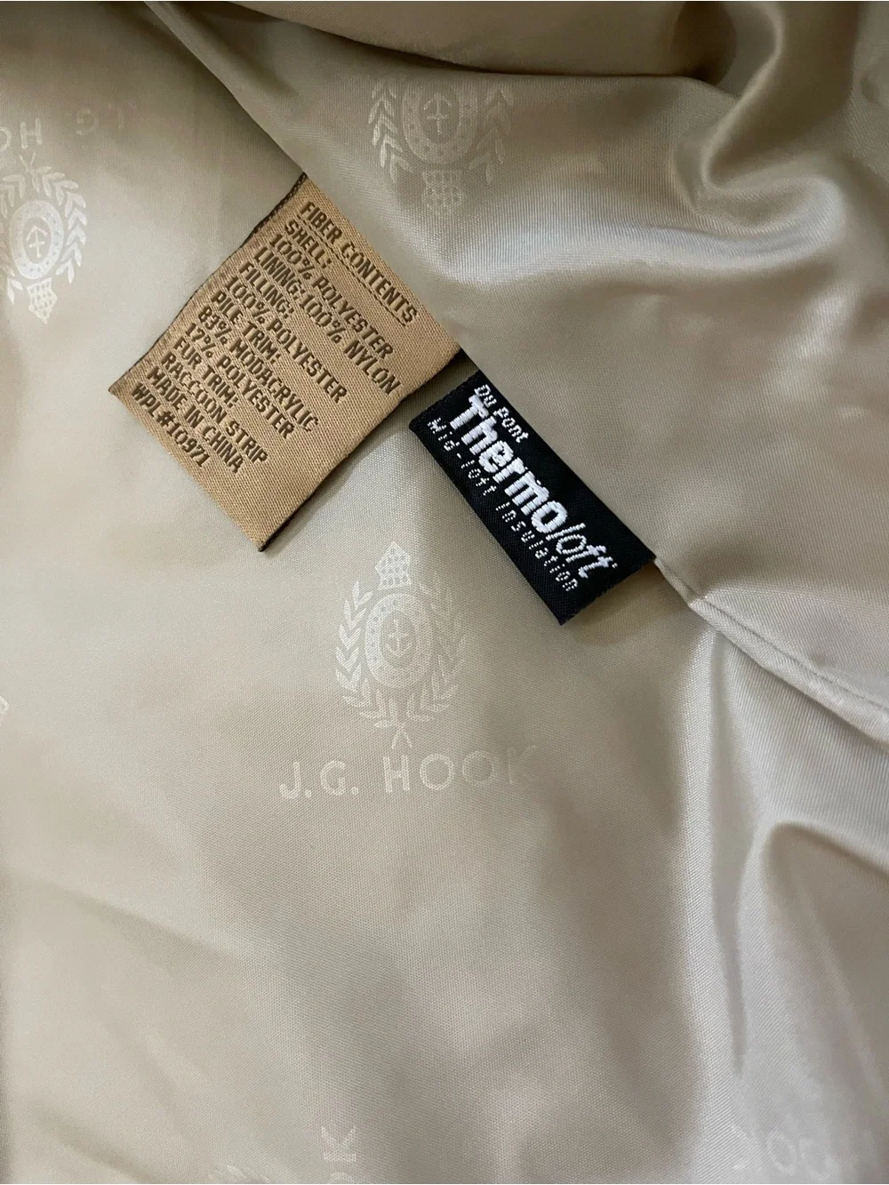 J.G. Hook Quilted Coat Womens Faux Fur Hood Beige Jacket Vintage Gold Hardware - Picture 8 of 10